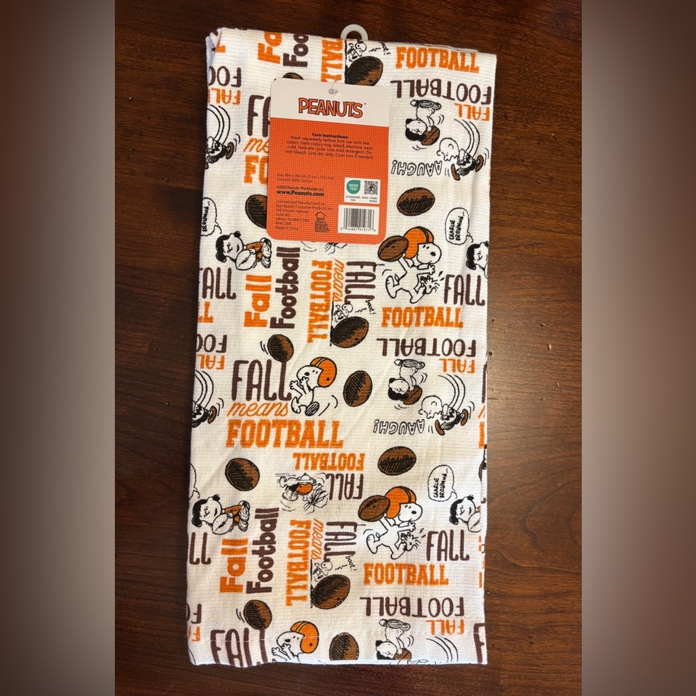 Peanuts Set of 2 Fall Football Kitchen Towel - Orange, Black, Brown, White
